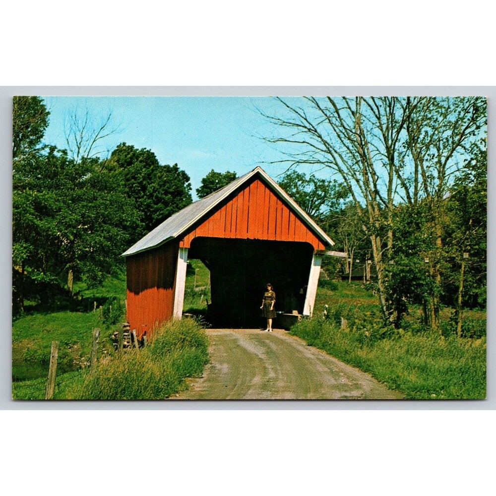 Postcard Vermont Randolph Old Covered Bridge Woman Vintage c1960s VT Unposted
